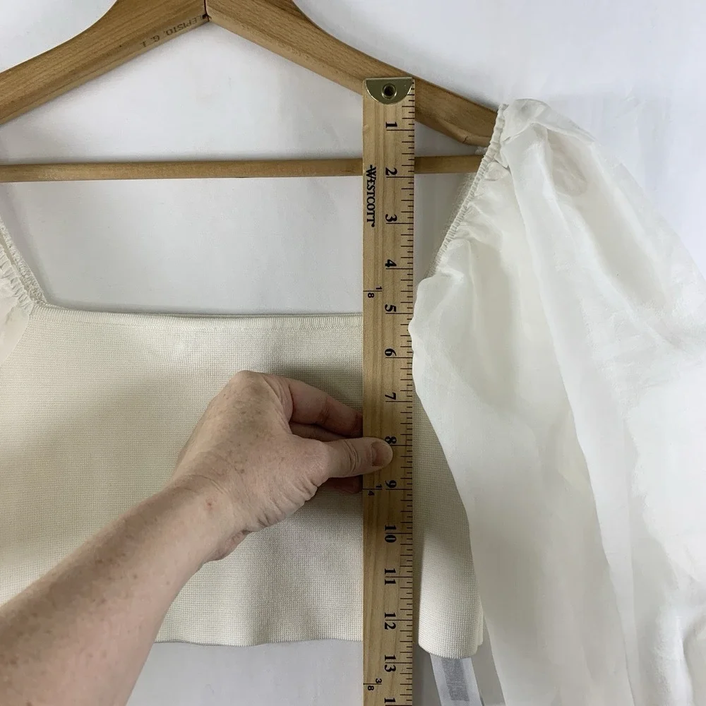 Zara Womens Sheer Puff Sleeve Bandeau Top Sz L Romantic Ethereal Feminine Bridal